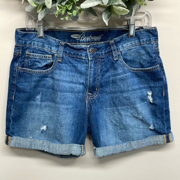 Old Navy The Boyfriend Denim Jean Shorts Cuffed Distressed 4 - Picture 1 of 15